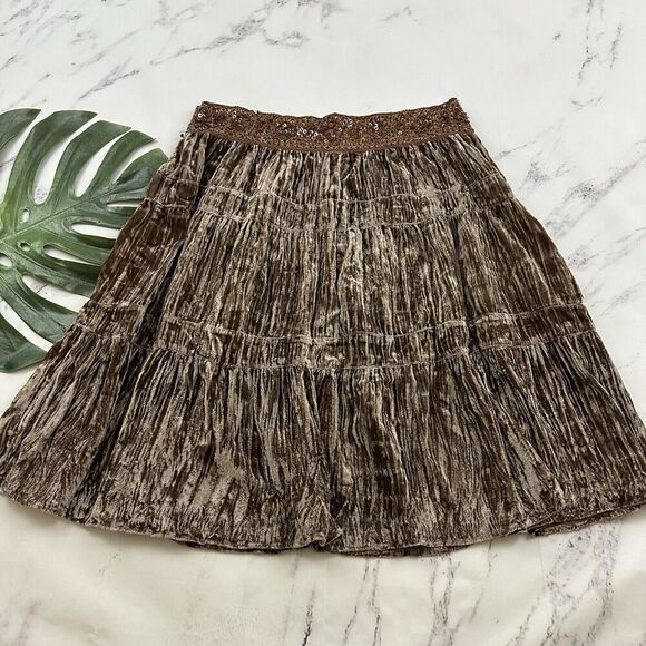 BCBG Maxazria Womens Vintage Y2k Velvet Skirt Size M New Brown Bronze Sequins - Picture 7 of 10